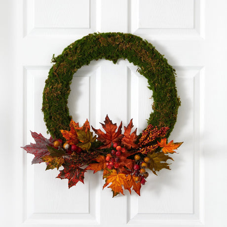 20” Fall Maple Leaf and Berries Artificial Autumn Wreath-Wreath-Parc Decor