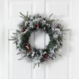 20” Flocked Artificial Christmas Wreath with 35 Warm White LED Lights-Wreath-Parc Decor