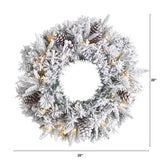 20” Flocked Artificial Christmas Wreath with 35 Warm White LED Lights-Wreath-Parc Decor