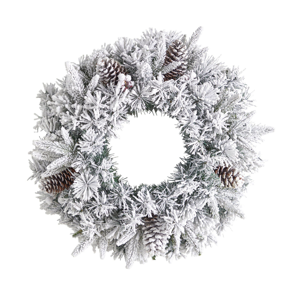 20” Flocked Artificial Christmas Wreath with 35 Warm White LED Lights-Wreath-Parc Decor