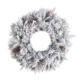 20” Flocked Artificial Christmas Wreath with 35 Warm White LED Lights-Wreath-Parc Decor