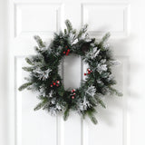 20” Flocked Mixed Pine Artificial Christmas Wreath with 50 LED Lights, Pine Cones and Berries-Wreath-Parc Decor