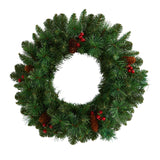 20” Frosted Pine Artificial Christmas Wreath with Pinecones, Berries and 35 Warm White LED Lights-Wreath-Parc Decor