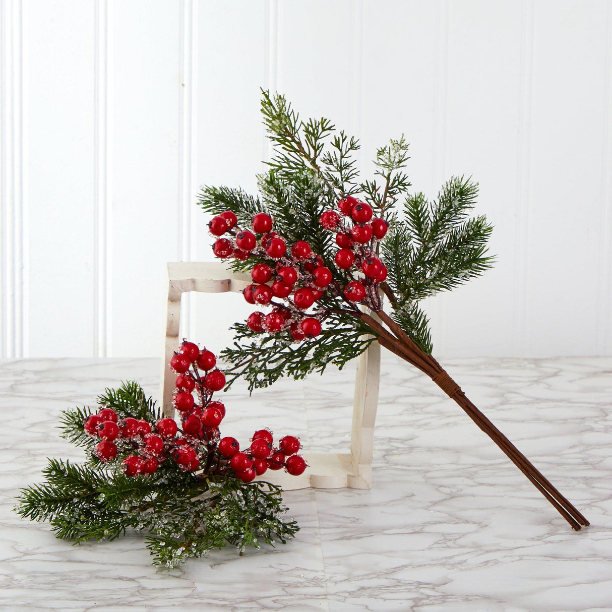 20” Iced Pine and Berries Artificial Plant (Set of 4)-Stem-Parc Decor