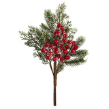 20” Iced Pine and Berries Artificial Plant (Set of 4)-Stem-Parc Decor
