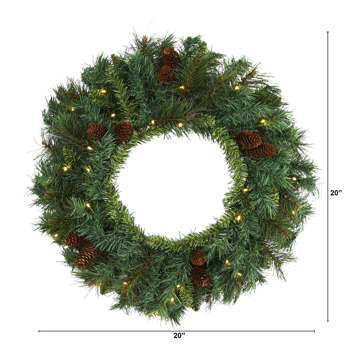 20” Mixed Pine and Pinecone Artificial Christmas Wreath with 35 Clear LED Lights-Wreath-Parc Decor