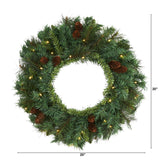 20” Mixed Pine and Pinecone Artificial Christmas Wreath with 35 Clear LED Lights-Wreath-Parc Decor