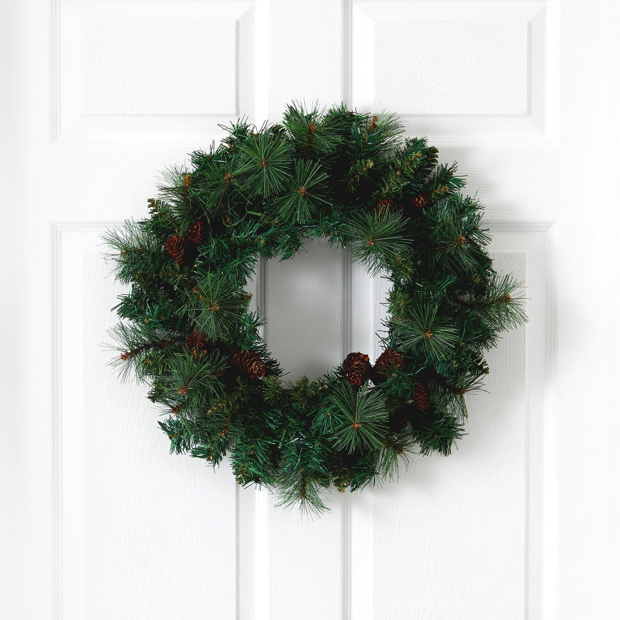 20” Mixed Pine and Pinecone Artificial Christmas Wreath with 35 Clear LED Lights-Wreath-Parc Decor