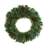 20” Mixed Pine and Pinecone Artificial Christmas Wreath with 35 Clear LED Lights-Wreath-Parc Decor