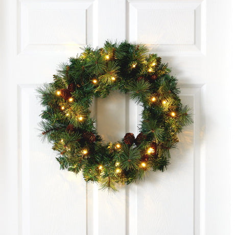 20” Mixed Pine and Pinecone Artificial Christmas Wreath with 35 Clear LED Lights-Wreath-Parc Decor