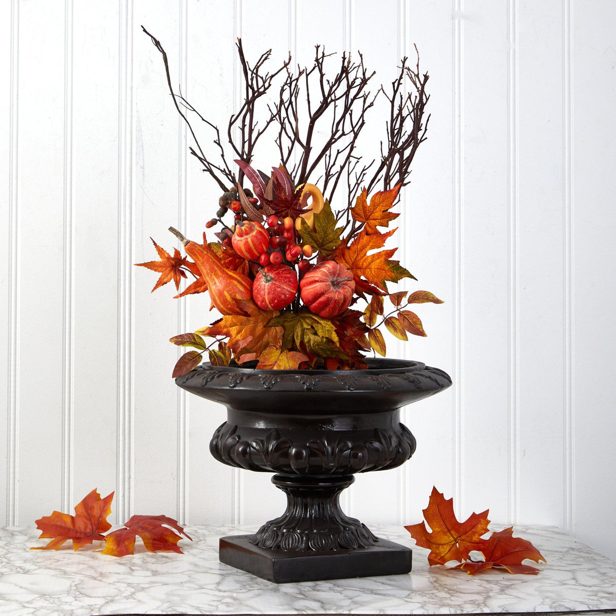 20” Pumpkin and Maple Leaf Artificial Flower Bouquet (Set of 2)-Stem-Parc Decor
