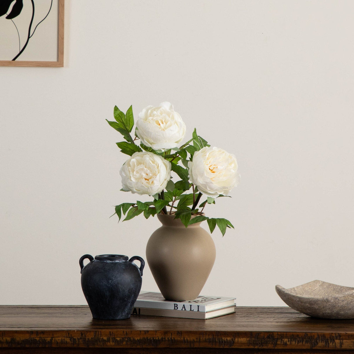 20"Artificial Peony Flower Stems - Set of 3-Stem-Parc Decor