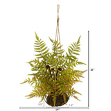 21” Fern Artificial Plant in Metal Hanging Basket-Parc Decor