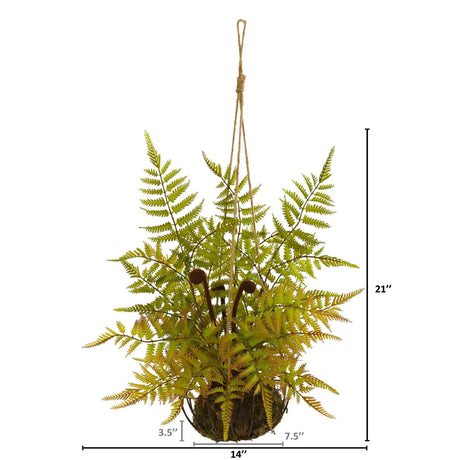 21” Fern Artificial Plant in Metal Hanging Basket-Parc Decor