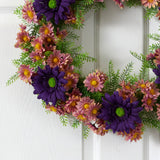 21” Mixed Daisy Artificial Wreath-Wreath-Parc Decor