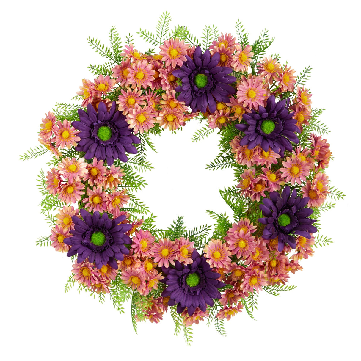 21” Mixed Daisy Artificial Wreath-Wreath-Parc Decor