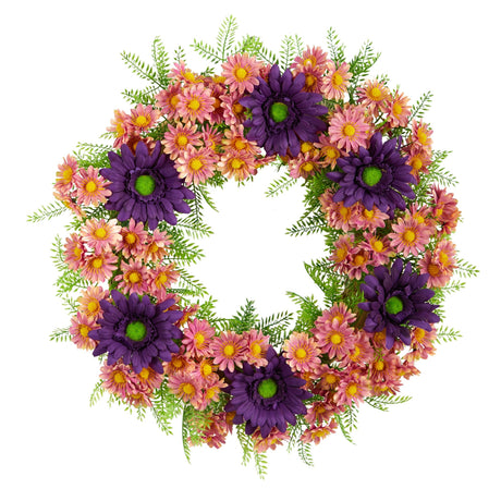 21” Mixed Daisy Artificial Wreath-Wreath-Parc Decor