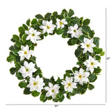 21” Poinsettia and Variegated Holly Artificial Christmas Wreath-Wreath-Parc Decor