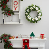 21” Poinsettia and Variegated Holly Artificial Christmas Wreath-Wreath-Parc Decor