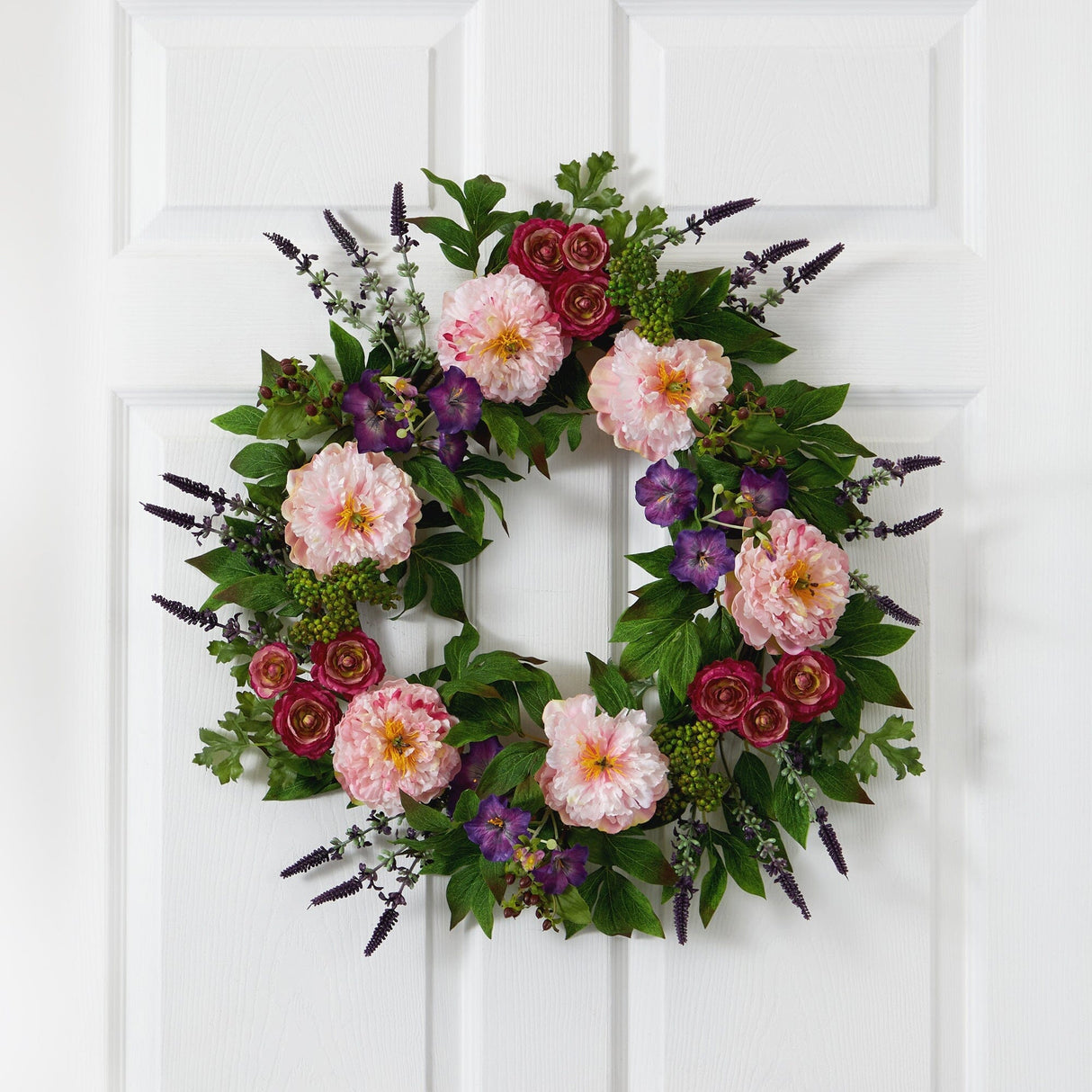 22” Assorted Peony Artificial Wreath-Parc Decor