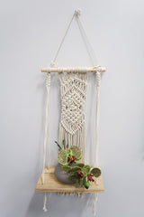22” Boho Chic Wood Macrame Shelf with Diamond Weave-Parc Decor
