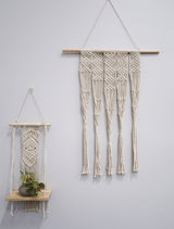 22” Boho Chic Wood Macrame Shelf with Diamond Weave-Parc Decor