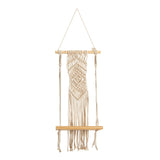 22” Boho Chic Wood Macrame Shelf with Diamond Weave-Parc Decor
