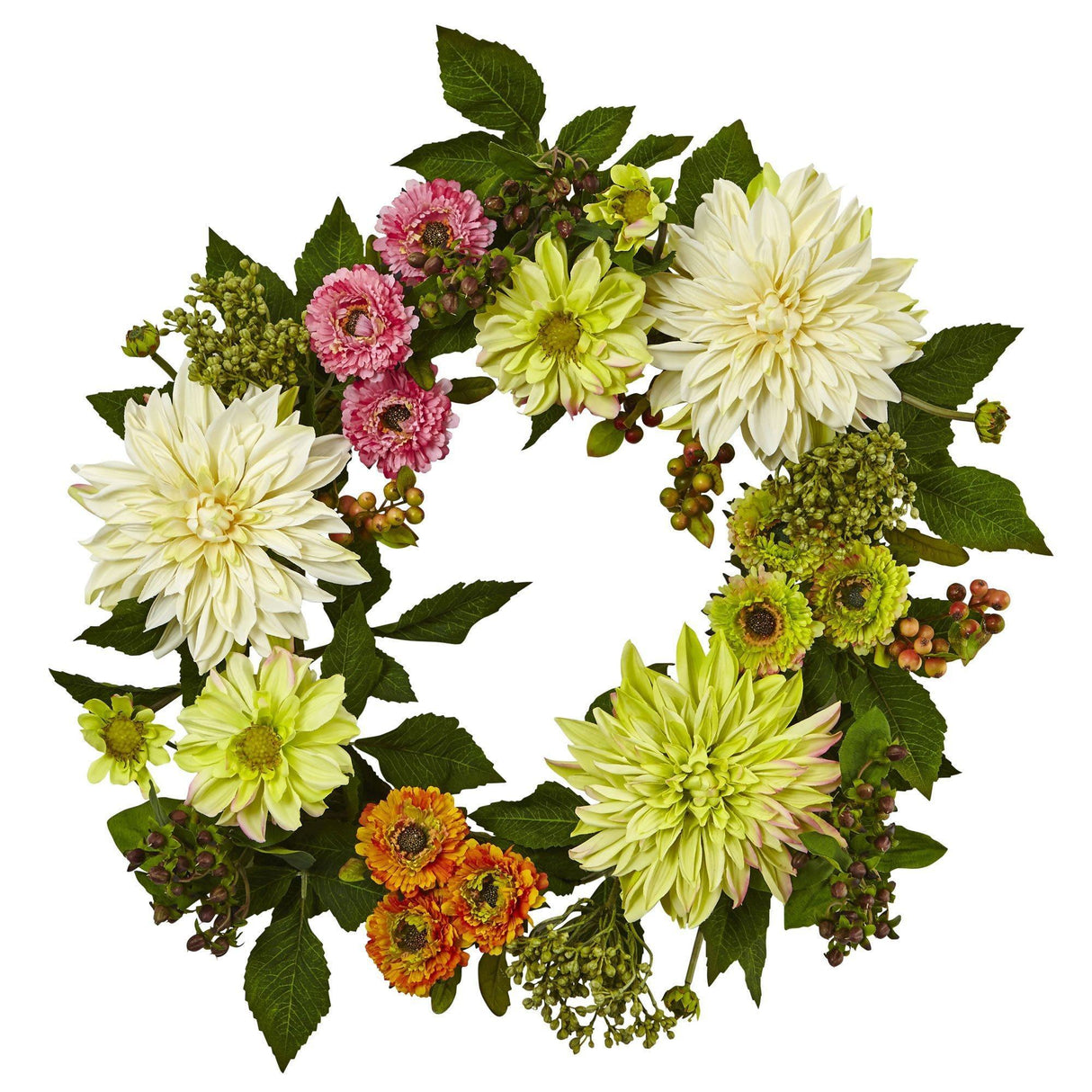 22” Dahlia & Mum Wreath - Spring Vibe-Parc Decor