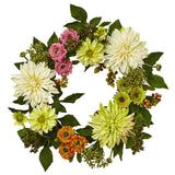 22” Dahlia & Mum Wreath - Spring Vibe-Parc Decor