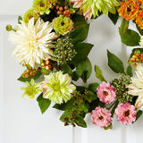 22” Dahlia & Mum Wreath - Spring Vibe-Parc Decor