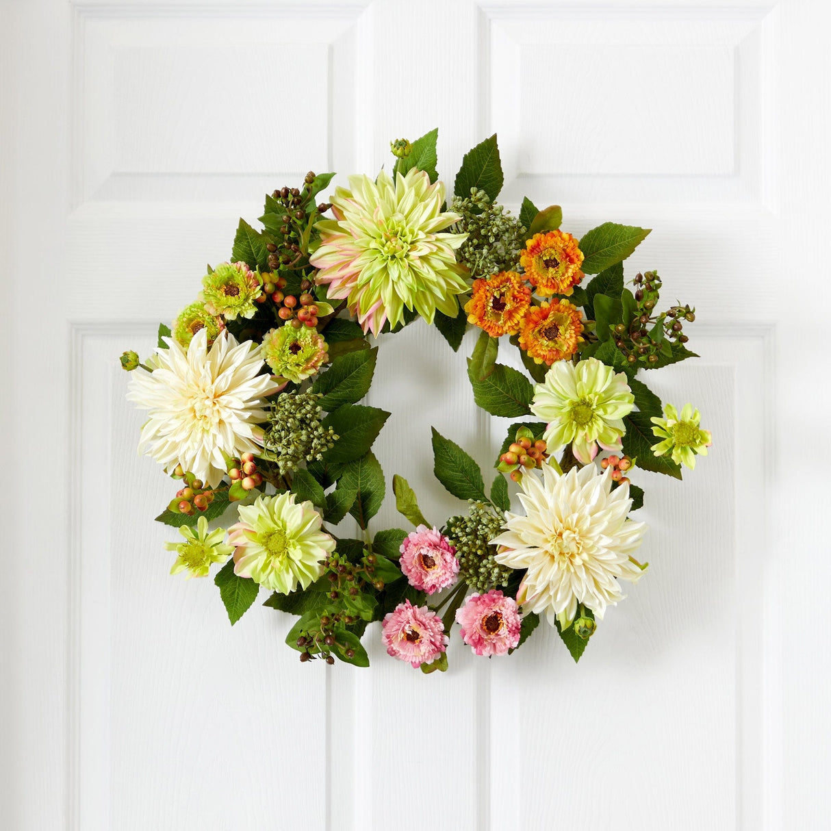 22” Dahlia & Mum Wreath - Spring Vibe-Parc Decor