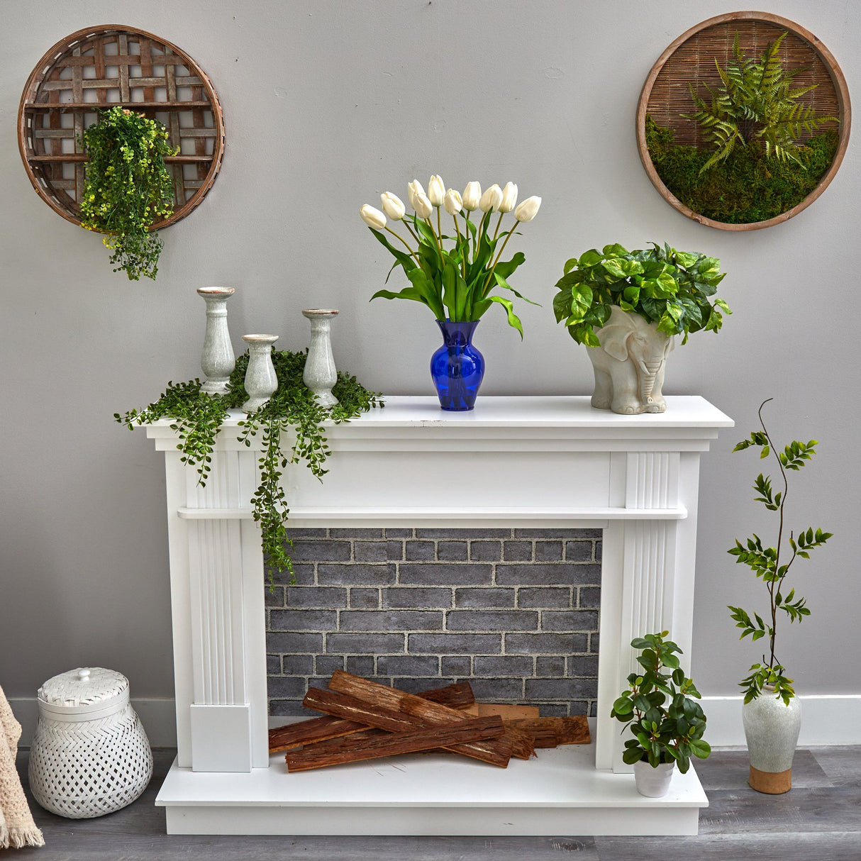 22” Dutch Tulip Artificial Arrangement in Blue Colored Vase-Parc Decor