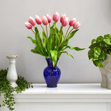 22” Dutch Tulip Artificial Arrangement in Blue Colored Vase-Parc Decor
