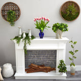 22” Dutch Tulip Artificial Arrangement in Blue Colored Vase-Parc Decor