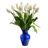 22” Dutch Tulip Artificial Arrangement in Blue Colored Vase-Parc Decor