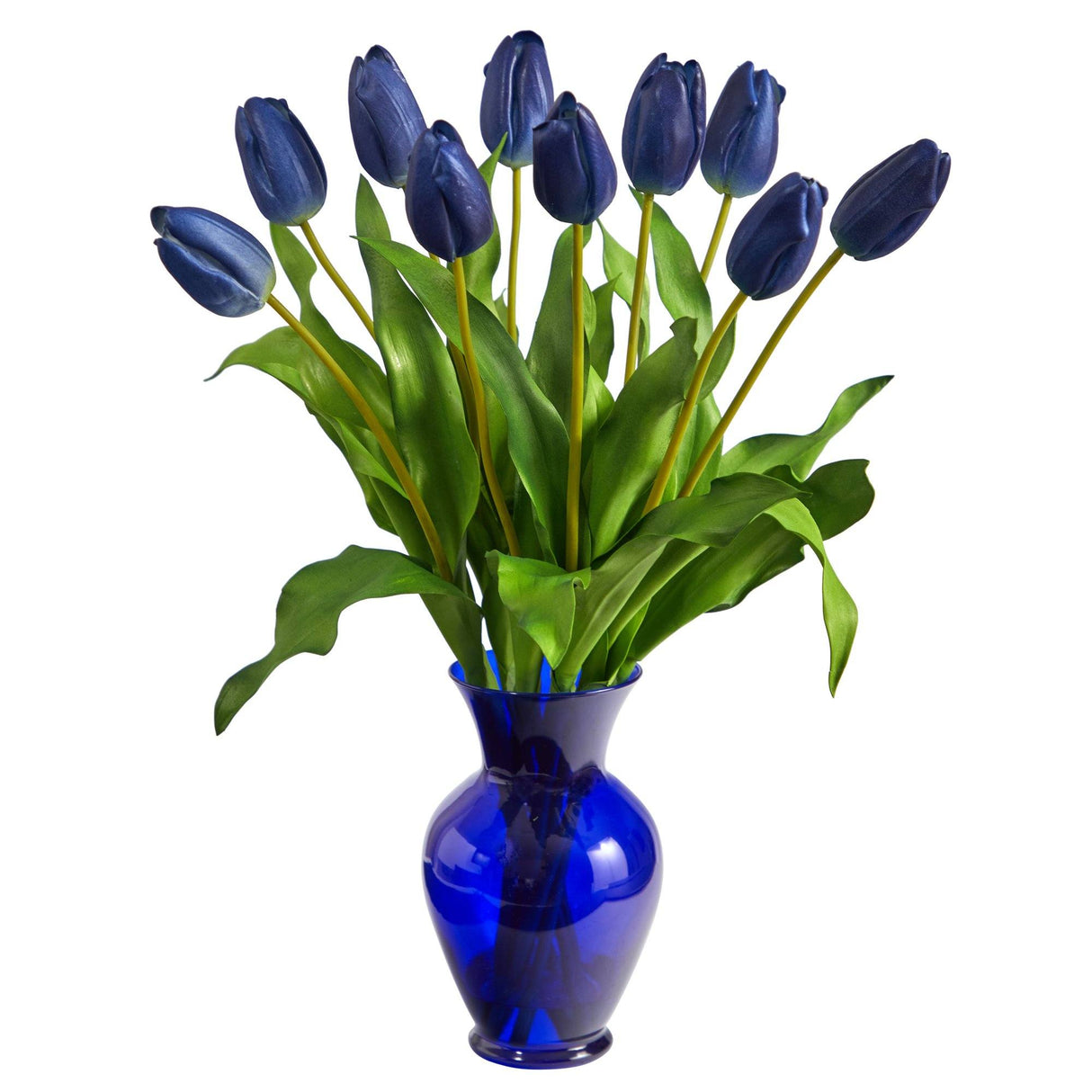22” Dutch Tulip Artificial Arrangement in Blue Colored Vase-Parc Decor