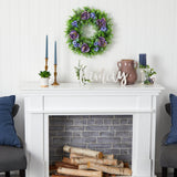 22” Purple Rose, Blue Daisy and Greens Artificial Wreath-Parc Decor