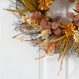 22” Autumn Dahlia and Berries Artificial Fall Wreath-Wreath-Parc Decor