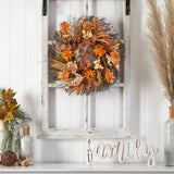 22” Autumn Dahlia and Berries Artificial Fall Wreath-Wreath-Parc Decor