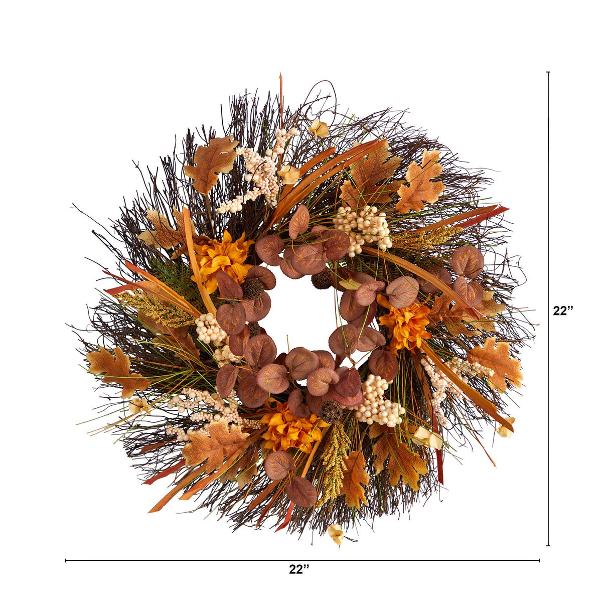 22” Autumn Dahlia and Berries Artificial Fall Wreath-Wreath-Parc Decor