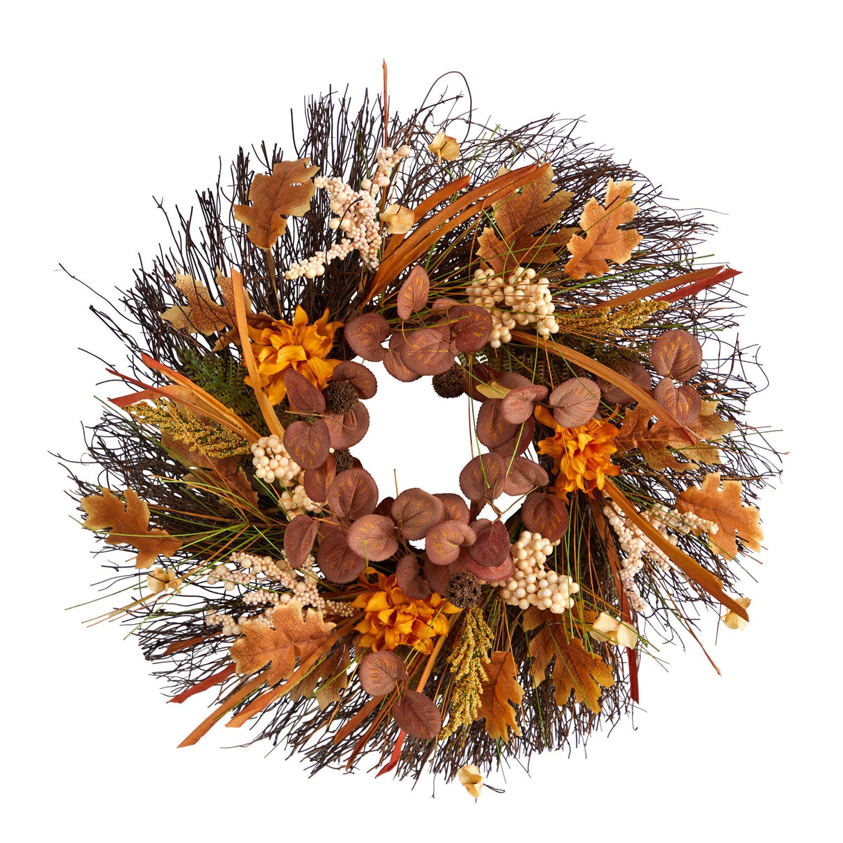 22” Autumn Dahlia and Berries Artificial Fall Wreath-Wreath-Parc Decor