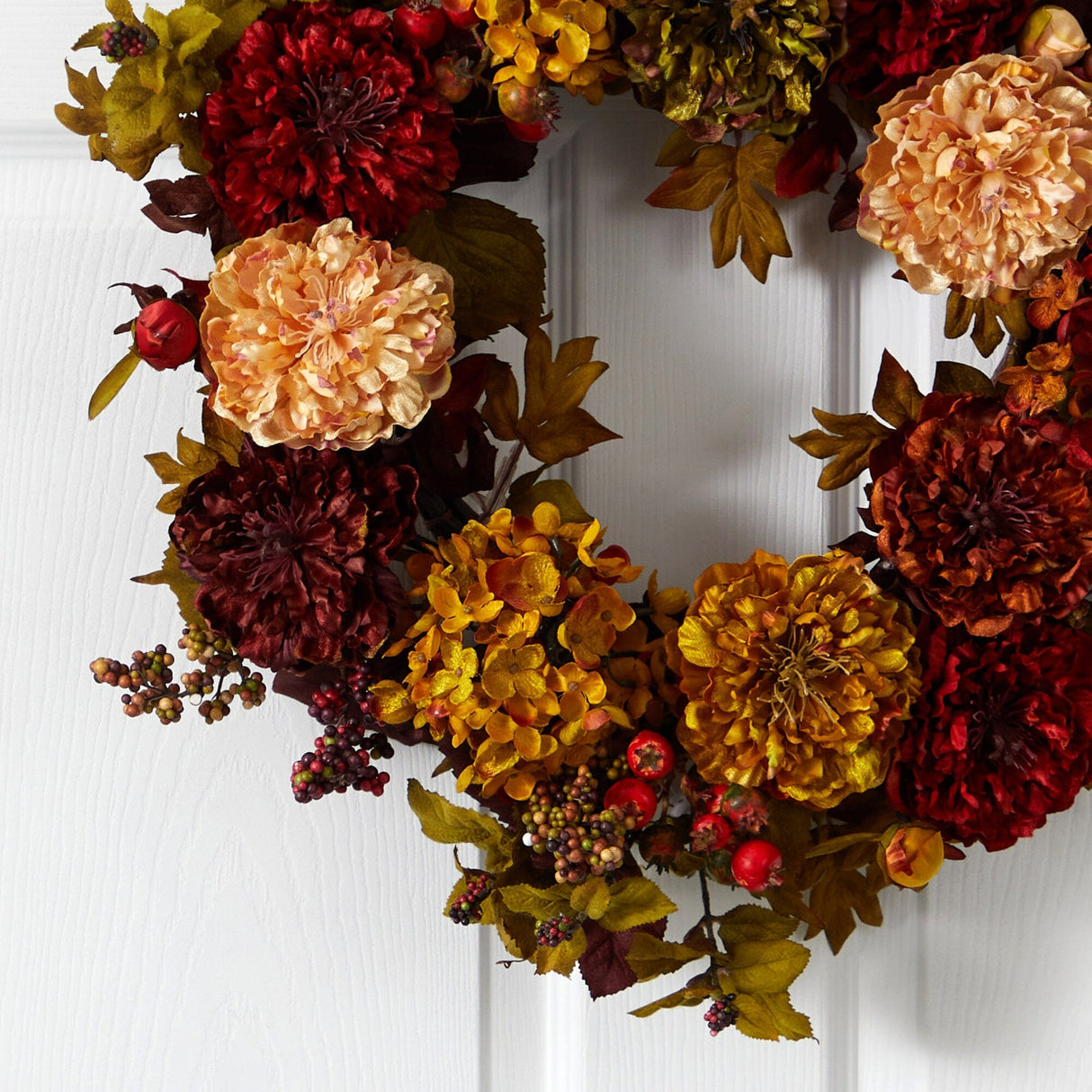 22" Autumn Hydrangea Peony Wreath-Wreath-Parc Decor