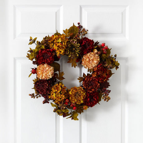 22" Autumn Hydrangea Peony Wreath-Wreath-Parc Decor