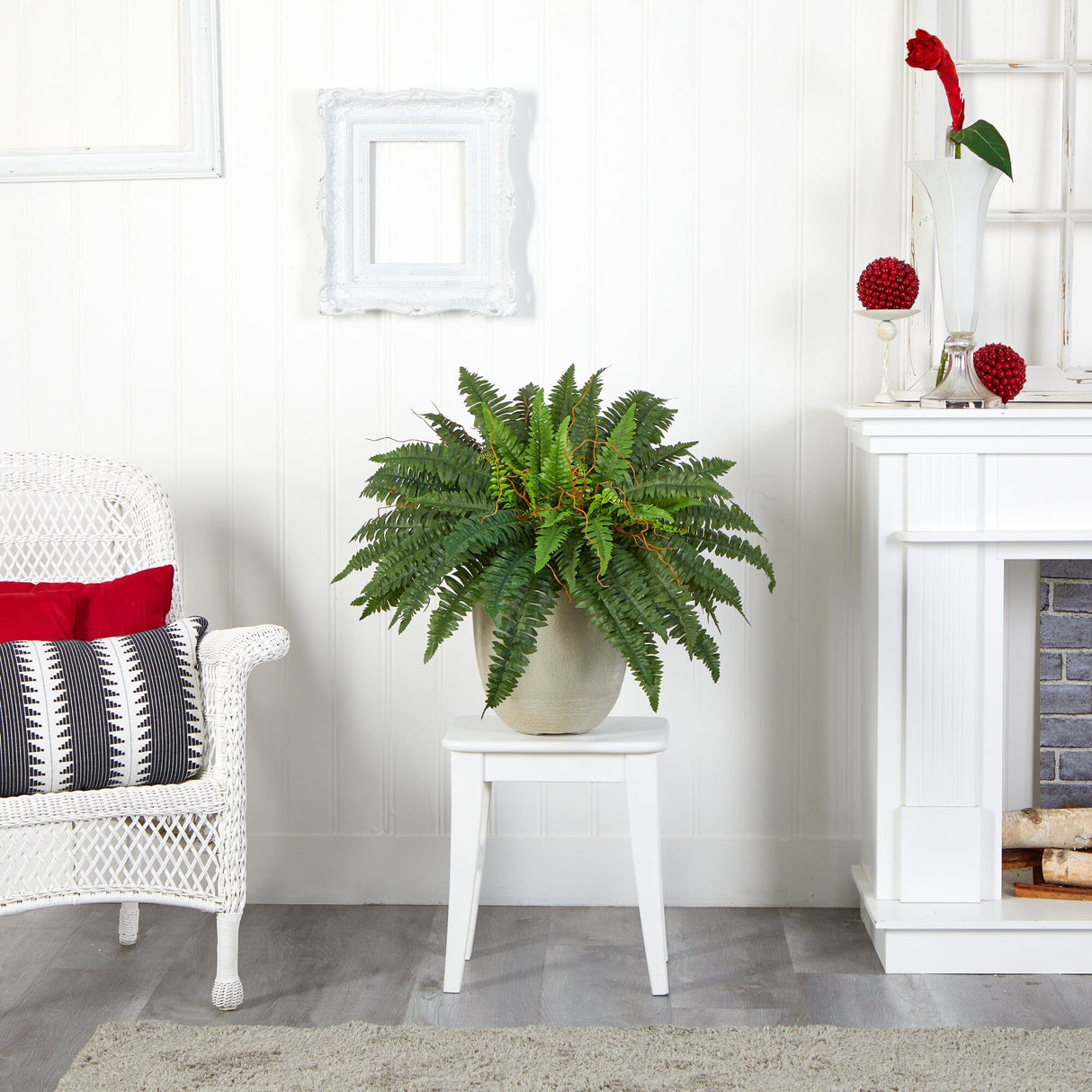 22” Boston Fern Artificial Plant in Sandstone Planter-Plant in Planter-Parc Decor