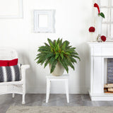 22” Boston Fern Artificial Plant in Sandstone Planter-Plant in Planter-Parc Decor