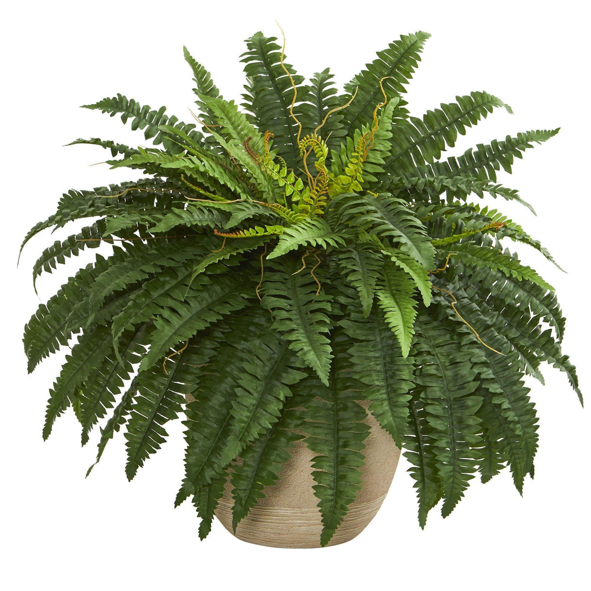 22” Boston Fern Artificial Plant in Sandstone Planter-Plant in Planter-Parc Decor