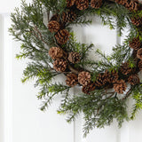 22” Cedar, Grass and Pine Cone Artificial Wreath UV Resistant (Indoor/Outdoor)-Wreath-Parc Decor