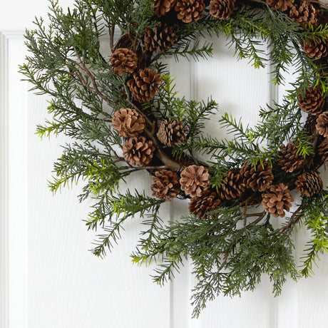 22” Cedar, Grass and Pine Cone Artificial Wreath UV Resistant (Indoor/Outdoor)-Wreath-Parc Decor