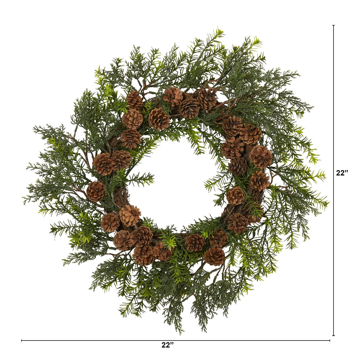 22” Cedar, Grass and Pine Cone Artificial Wreath UV Resistant (Indoor/Outdoor)-Wreath-Parc Decor