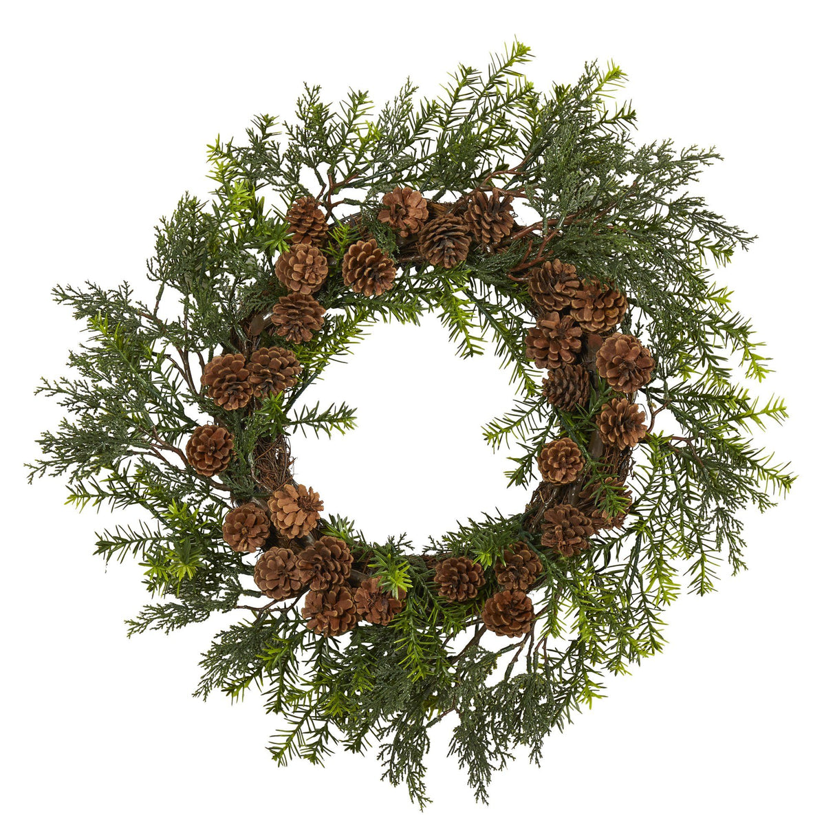 22” Cedar, Grass and Pine Cone Artificial Wreath UV Resistant (Indoor/Outdoor)-Wreath-Parc Decor